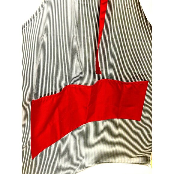 Flirty Unisex Full Apron Striped Blue Red 3 Pockets Adjustable Strap Cotton  New - Picture 6 of 9